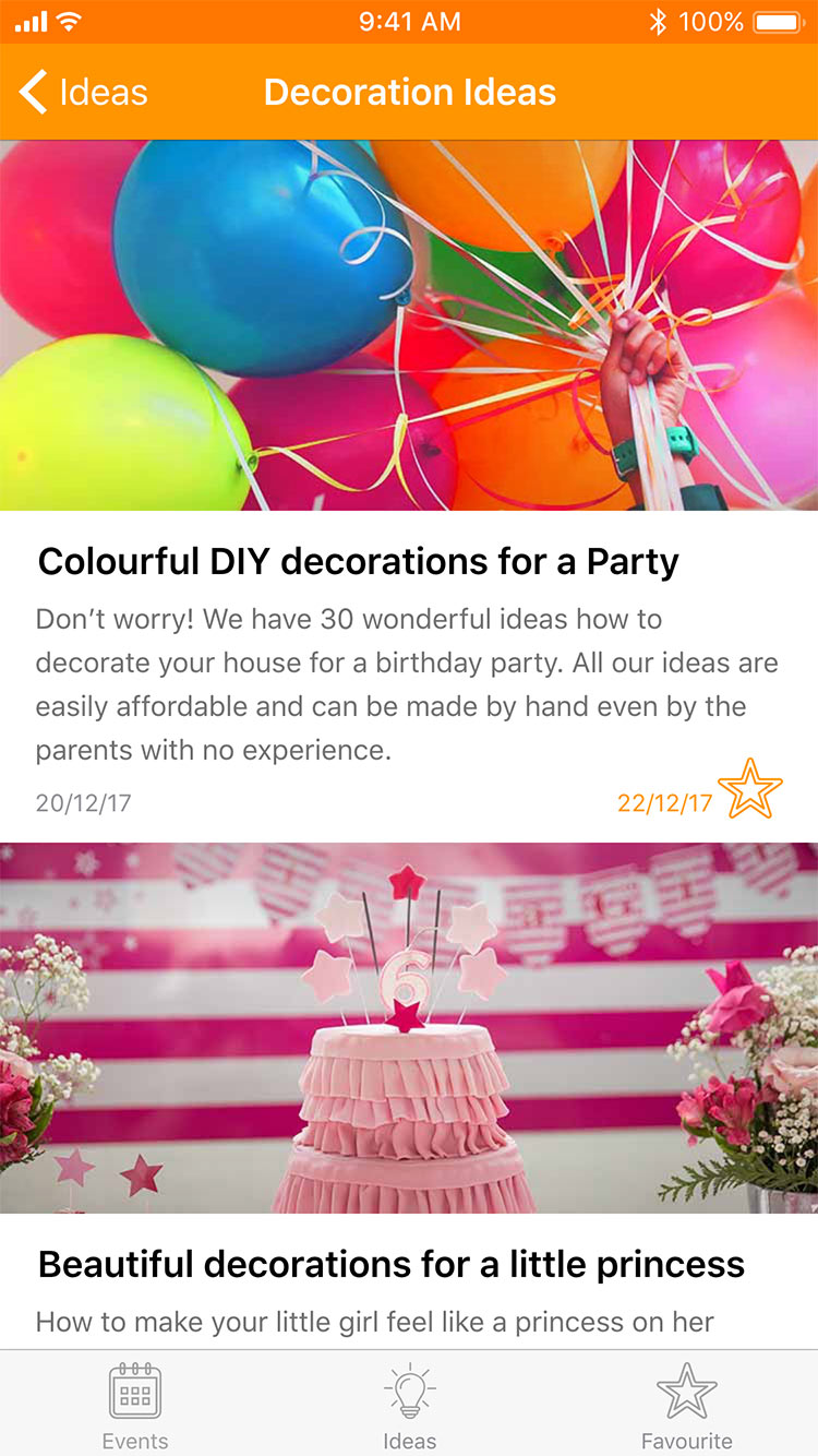 Decoration ideas page on a phone screen with the Hooray App branding.