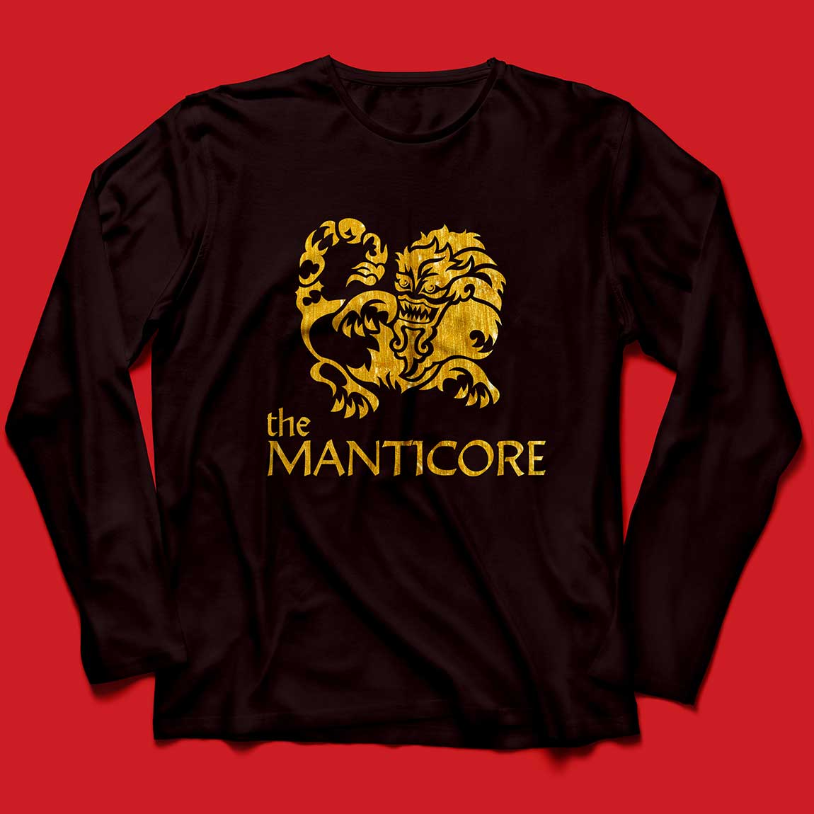 An image of a shirt with the Manticore symbol on it
