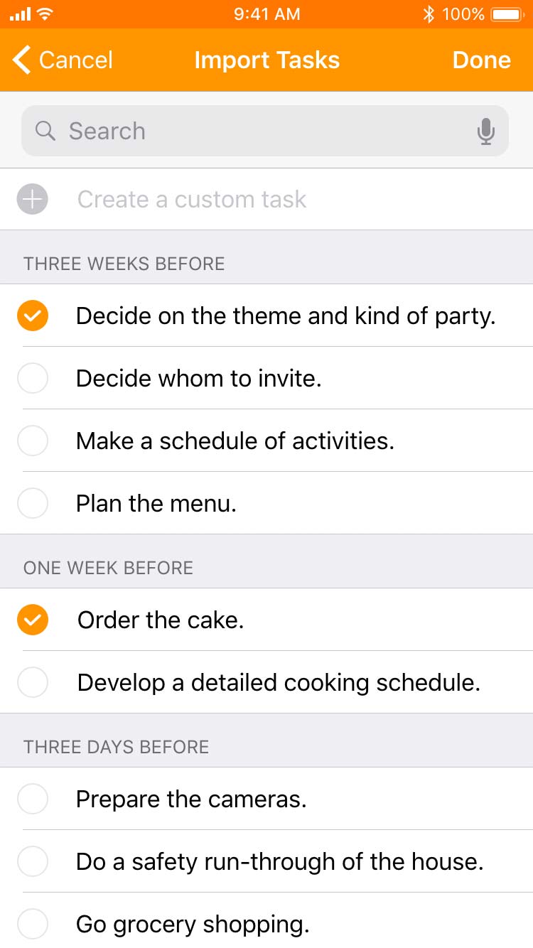 Import to-do tasks page on a phone screen with the Hooray App branding.