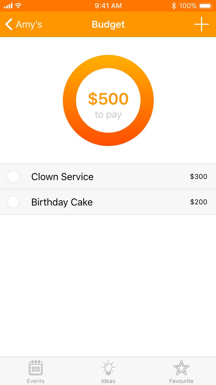Budget page on a phone screen with the Hooray App branding.
