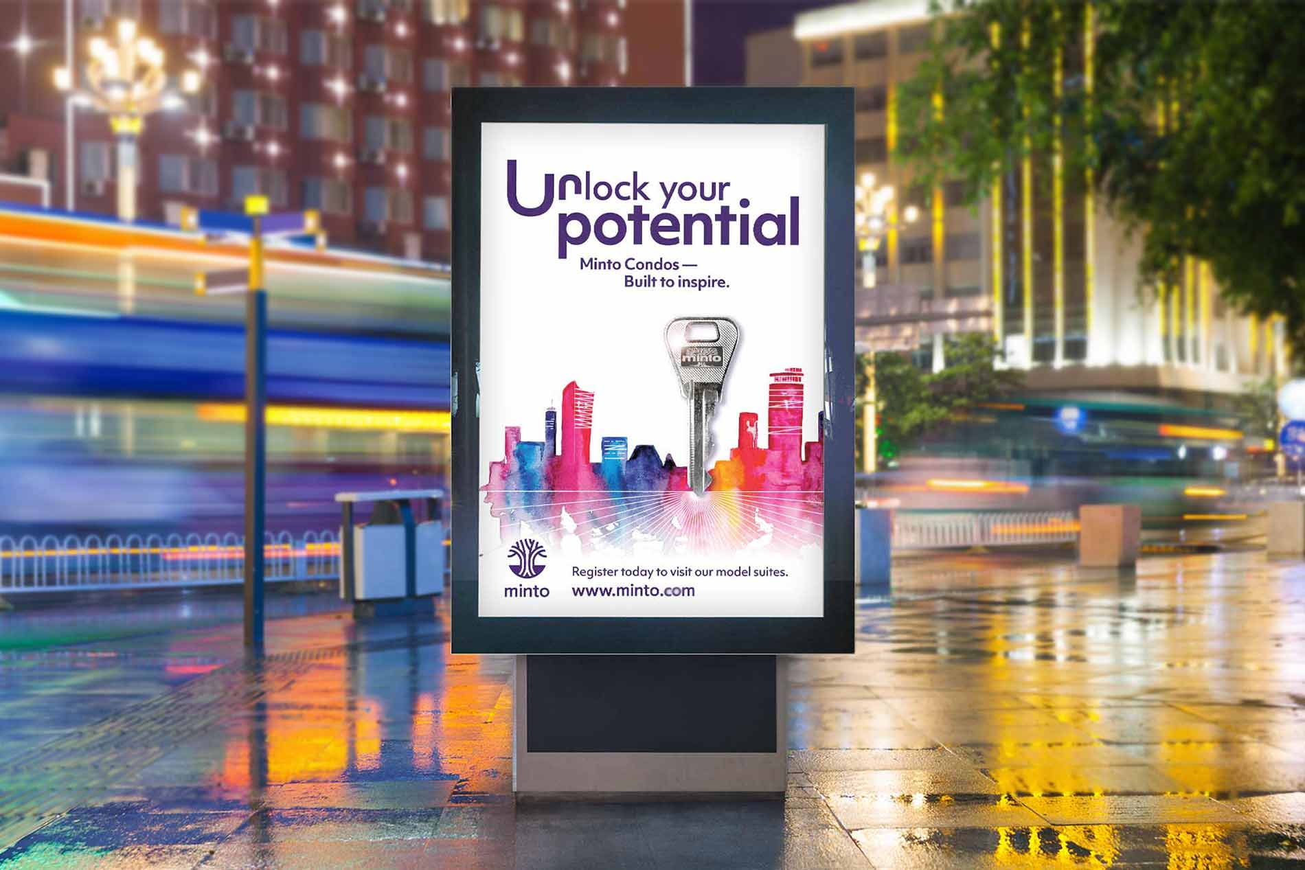 An image of a vertical billboard with campaign design on it